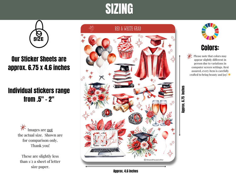 Red and White Graduation Stickers Set of 4