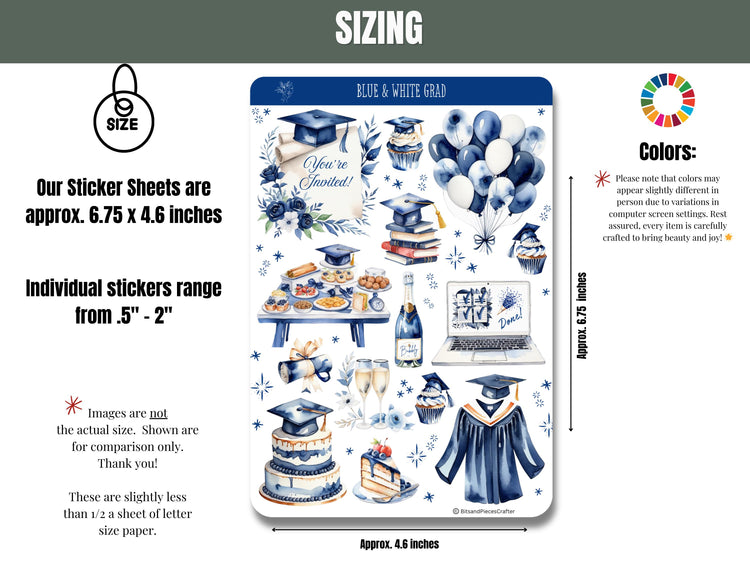 Blue and White Graduation Sticker Pack 4 Sheet Set