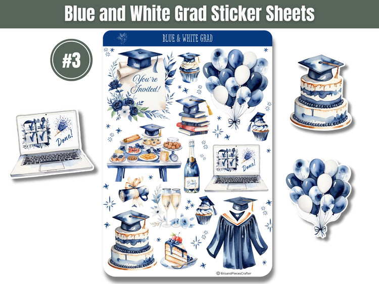 Blue and White Graduation Sticker Pack 4 Sheet Set