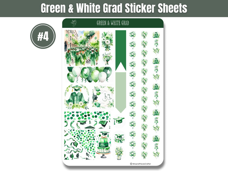 Green and White Graduation Planner Stickers Set of 4