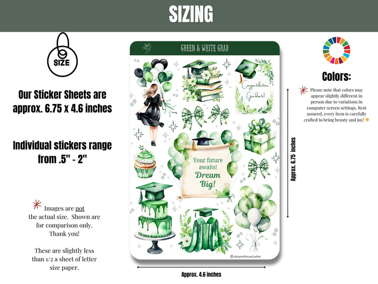 Green and White Graduation Planner Stickers Set of 4