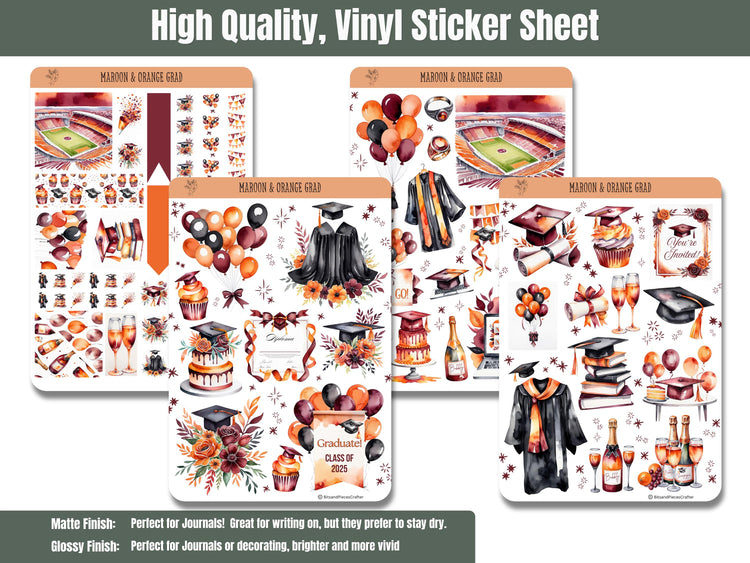 Maroon and Orange Graduation Stickers Set of 4