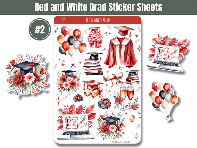 Red and White Graduation Stickers Set of 4