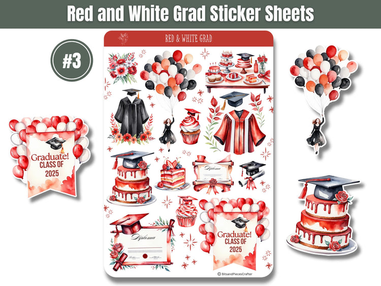 Red and White Graduation Stickers Set of 4