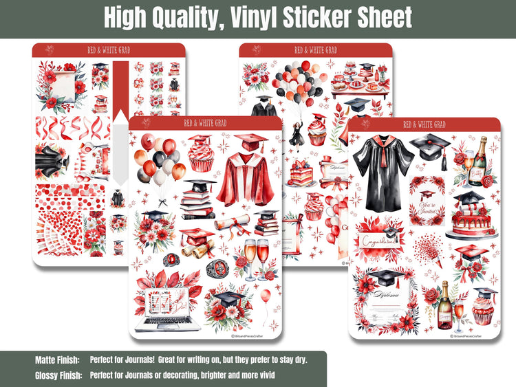 Red and White Graduation Stickers Set of 4