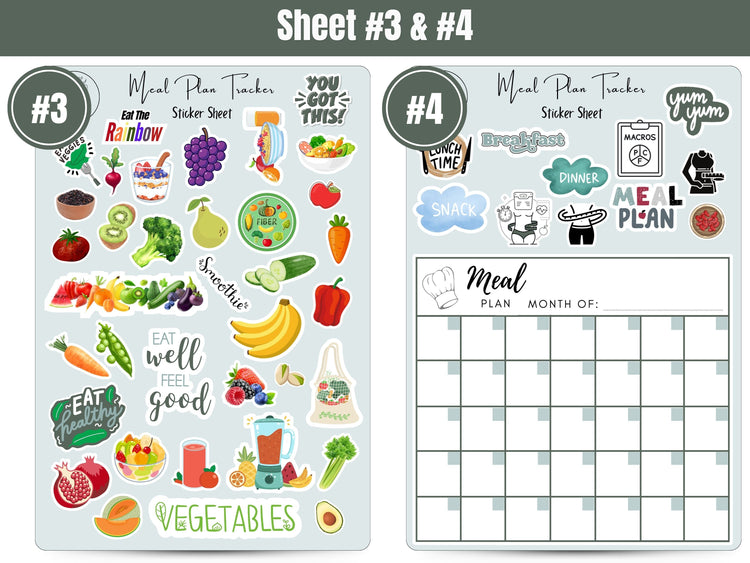 Meal Planning Sticker Sheets: Full 5 Sheet Meal Planning Sticker Sheets for Healthy Living - Sticker Set for Journalling, Planning, Scrapbooking and more