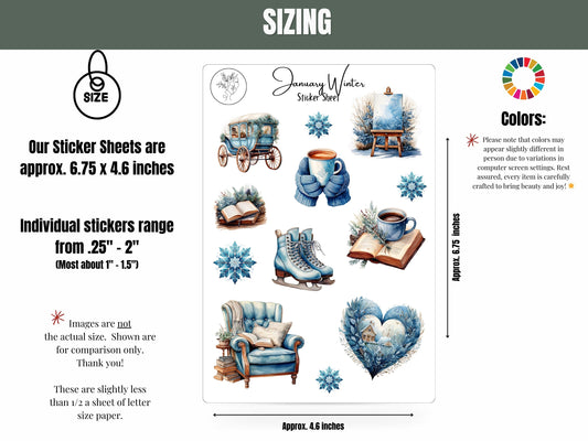 January Spa Sticker Sheet: Blue Winter Stickers for Journalling, Planners, Scrapbooking, and Card Making