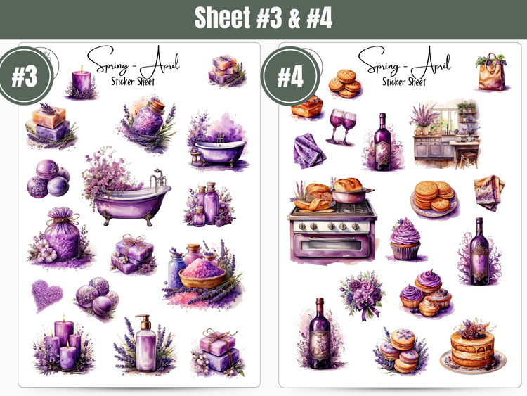 Monthly Sticker Pack - Spring Purple Sticker Sheets: April / Spring Planner, Journal, and Scrapbooking Stickers