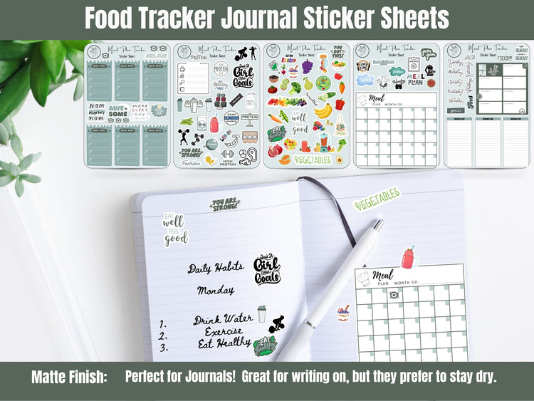 Meal Planning Sticker Sheets: Full 5 Sheet Meal Planning Sticker Sheets for Healthy Living - Sticker Set for Journalling, Planning, Scrapbooking and more