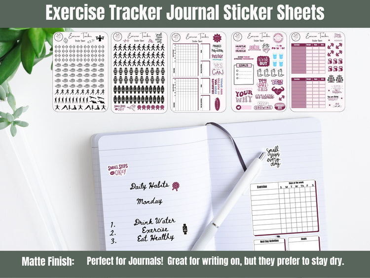 Workout Journal Sticker Sheet: Exercise Log and Motivational Quotes