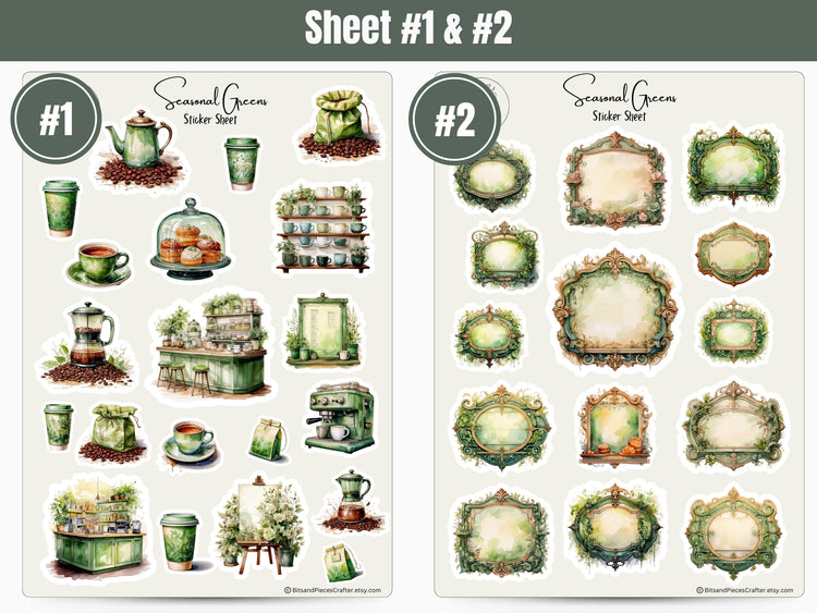 Monthly Spring Seasonal Green Sticker Sheets: March Set #2 Planner, Journal, and Scrapbooking Stickers