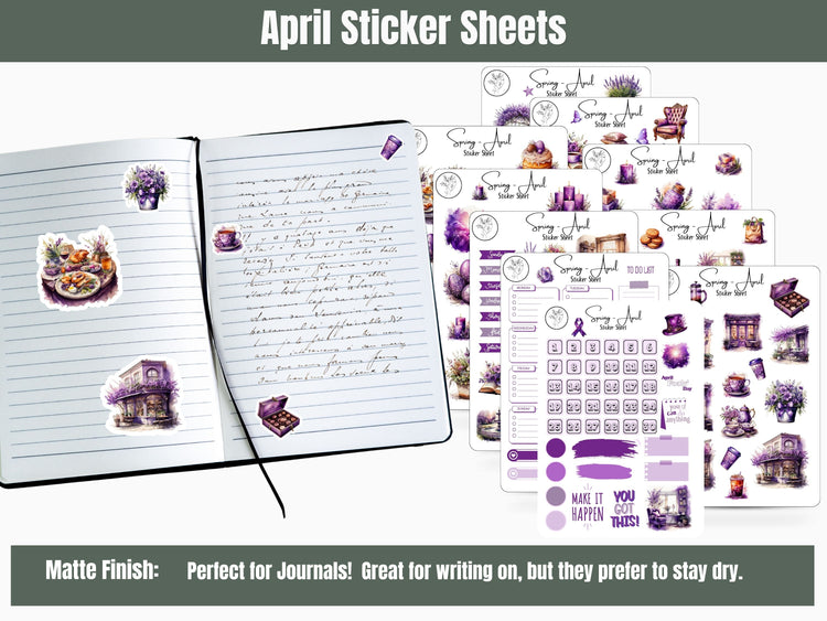 Monthly Sticker Pack - Spring Purple Sticker Sheets: April / Spring Planner, Journal, and Scrapbooking Stickers