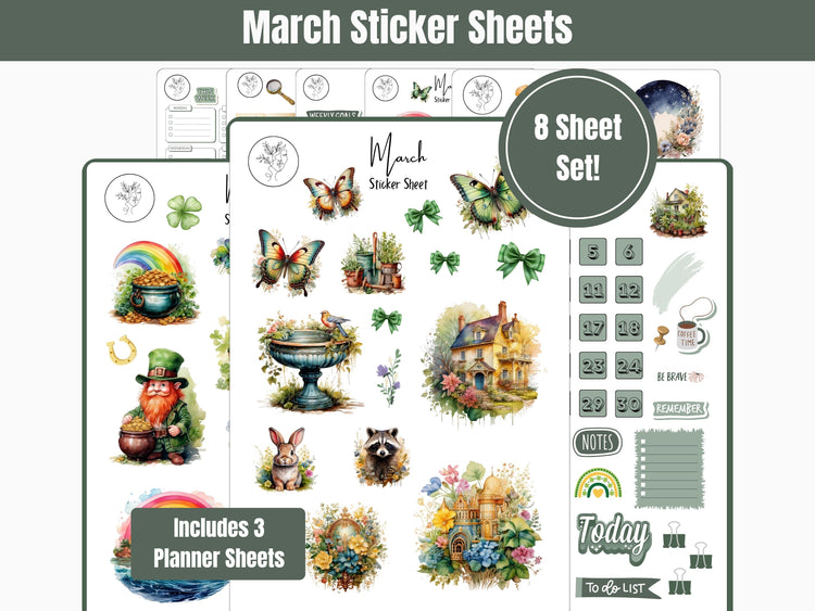 Monthly Planner Sticker Sheets: March Set 1 Spring Sticker Sheets for Journalling, Planning, and Scrapbooking