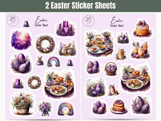 Easter Sticker Sheets, Purple Planner Stickers, Journal and Scrapbooking Stickers, Junk journal Sticker Sheet, April 2025 Planner Stickers