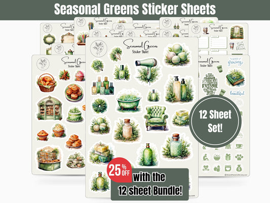 Monthly Spring Seasonal Green Sticker Sheets: March Set #2 Planner, Journal, and Scrapbooking Stickers