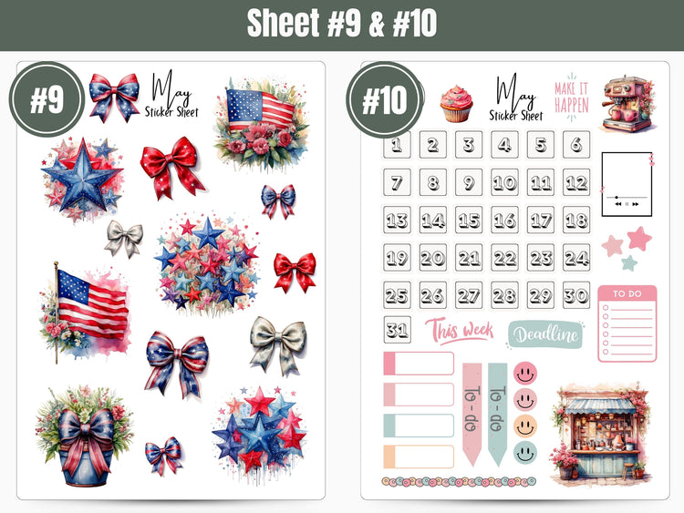 Monthly Sticker Pack - May Spring Sticker Sheets: May Planner, Journal Stickers, and Scrapbooking Stickers