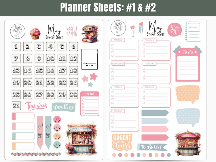 Monthly Sticker Pack - May Spring Sticker Sheets: May Planner, Journal Stickers, and Scrapbooking Stickers