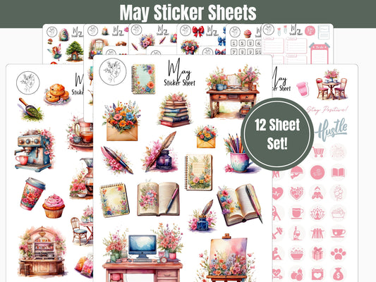 Monthly Sticker Pack - May Spring Sticker Sheets: May Planner, Journal Stickers, and Scrapbooking Stickers