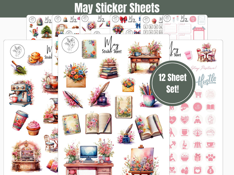 Monthly Sticker Pack - May Spring Sticker Sheets: May Planner, Journal Stickers, and Scrapbooking Stickers