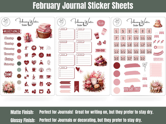 February Planner Pink Sticker Sheets: Sticker Sheets for Journalling, Planning, Scrapbooking, Card Making and more!