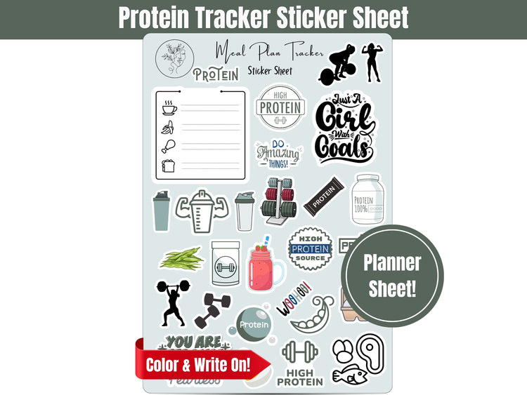 Meal Planning Healthy Eating Protein Sticker Sheet: Healthy Habits Tracker and Meal Prep for Planners and Journals