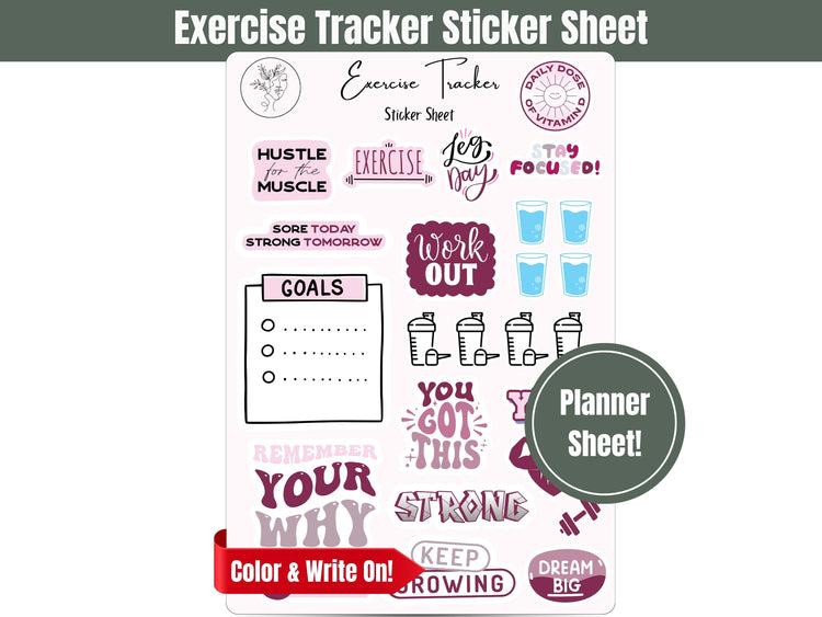 Workout Journal Sticker Sheet: Exercise Motivational Quotes for Habit Tracking