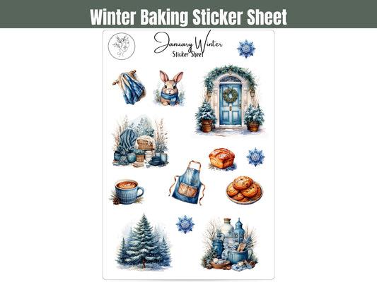 January Cozy Winter Vibes Sticker Sheet: Blue Winter Stickers for Journalling, Planners, Scrapbooking, and Card Making