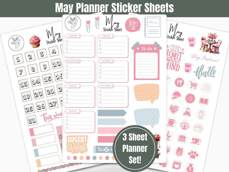 Monthly Sticker Pack - May Spring Sticker Sheets: May Planner, Journal Stickers, and Scrapbooking Stickers