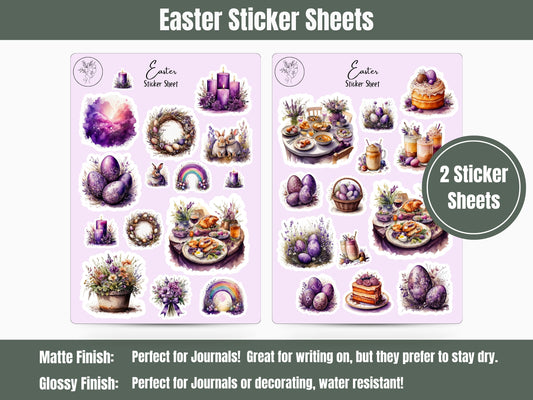 Easter Sticker Sheets, Purple Planner Stickers, Journal and Scrapbooking Stickers, Junk journal Sticker Sheet, April 2025 Planner Stickers