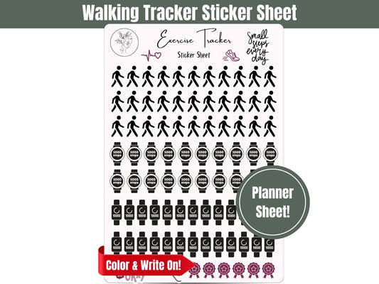 Workout Journal Sticker Sheet, Walking and Step Count Habit Tracker