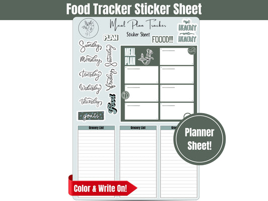 Meal Planning Grocery List Sticker Sheet: Healthy Habits Tracker and Meal Prep for Planners and Journals