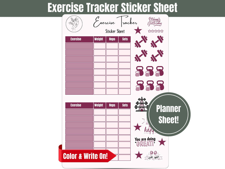 Workout Sticker Sheet: Strength Training and Weight Lifting tracker