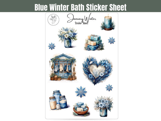 January Spa Sticker Sheet: Blue Winter Stickers for Journalling, Planners, Scrapbooking, and Card Making