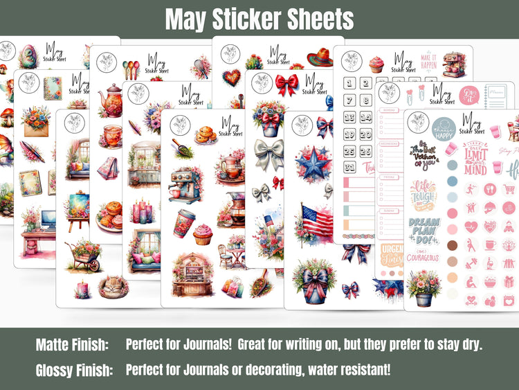 Monthly Sticker Pack - May Spring Sticker Sheets: May Planner, Journal Stickers, and Scrapbooking Stickers