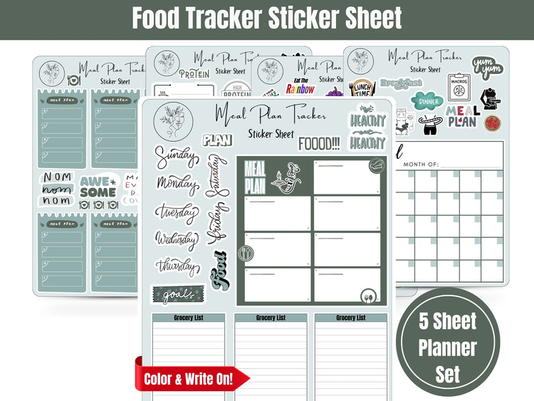 Meal Planning Sticker Sheets: Full 5 Sheet Meal Planning Sticker Sheets for Healthy Living - Sticker Set for Journalling, Planning, Scrapbooking and more