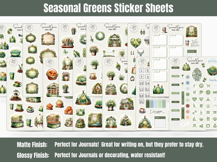 Monthly Spring Seasonal Green Sticker Sheets: March Set #2 Planner, Journal, and Scrapbooking Stickers