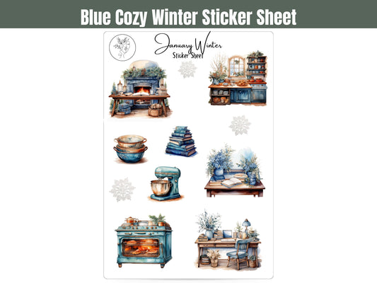 January Baking Sticker Sheet: Blue Winter Stickers for Journalling, Planners, Scrapbooking, and Card Making