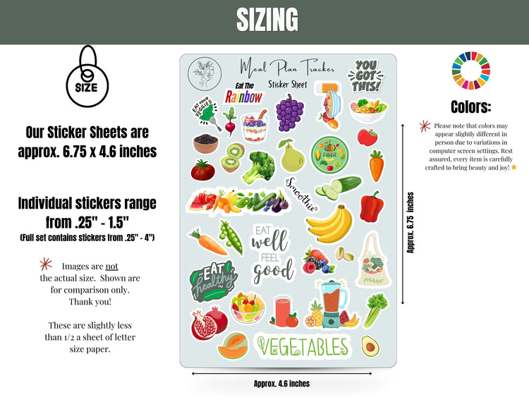 Meal Planning Sticker Sheets: Full 5 Sheet Meal Planning Sticker Sheets for Healthy Living - Sticker Set for Journalling, Planning, Scrapbooking and more