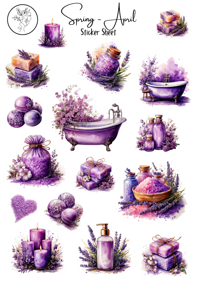 Monthly Sticker Pack - Spring Purple Sticker Sheets: April / Spring Planner, Journal, and Scrapbooking Stickers