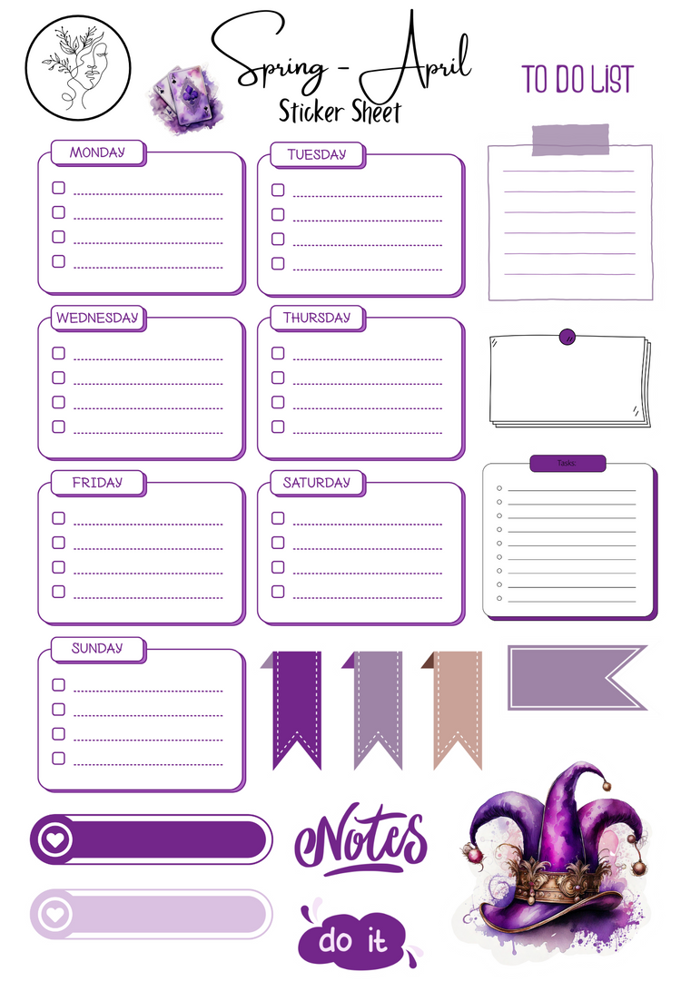 Monthly Sticker Pack - Spring Purple Sticker Sheets: April / Spring Planner, Journal, and Scrapbooking Stickers