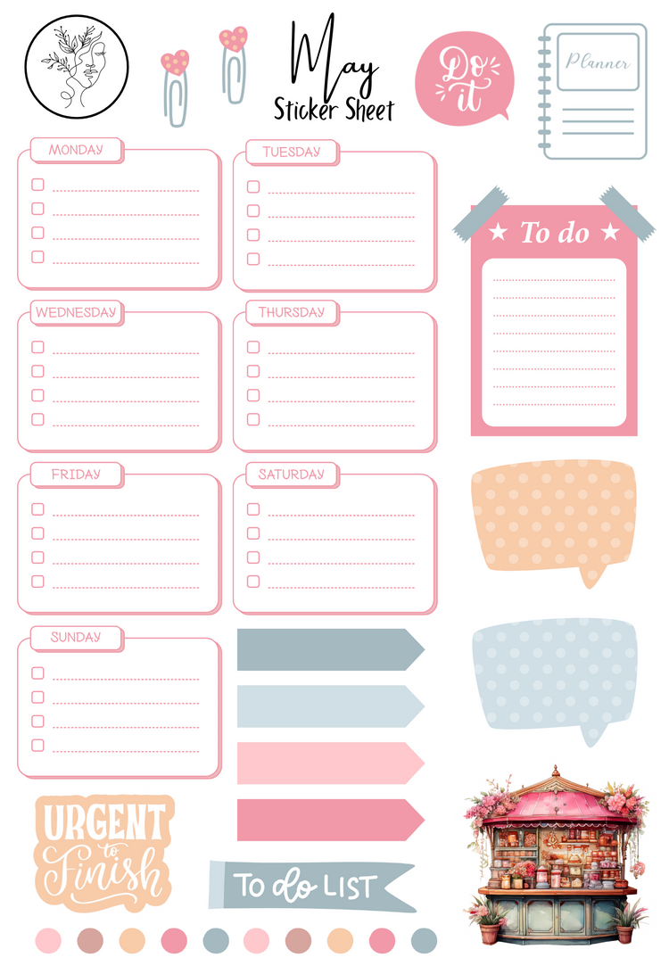 Monthly Sticker Pack - May Spring Sticker Sheets: May Planner, Journal Stickers, and Scrapbooking Stickers