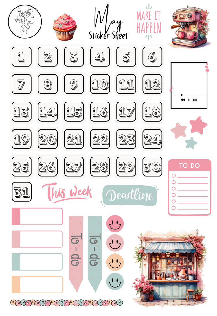 Monthly Sticker Pack - May Spring Sticker Sheets: May Planner, Journal Stickers, and Scrapbooking Stickers