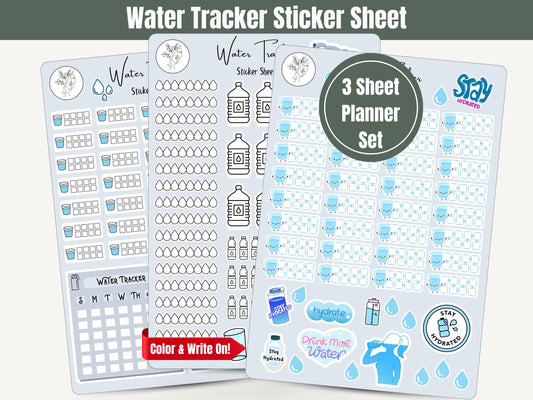 Water Tracker Sticker Sheet Set of 3