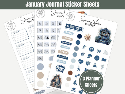 January Planner Sticker Sheets Set of 3