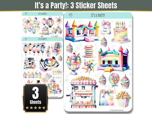 Birthday Party Sticker Sheets Set of 3