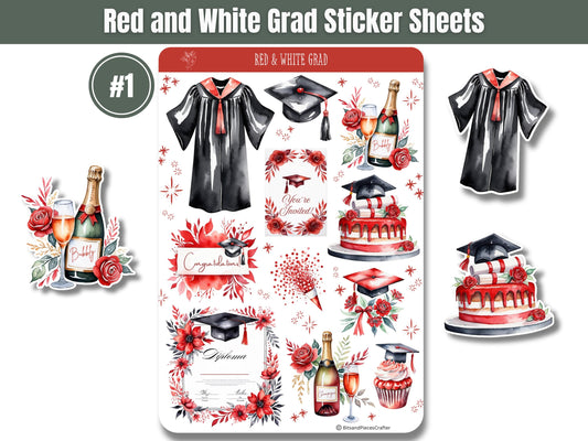 Red and White Graduation Stickers Set of 4