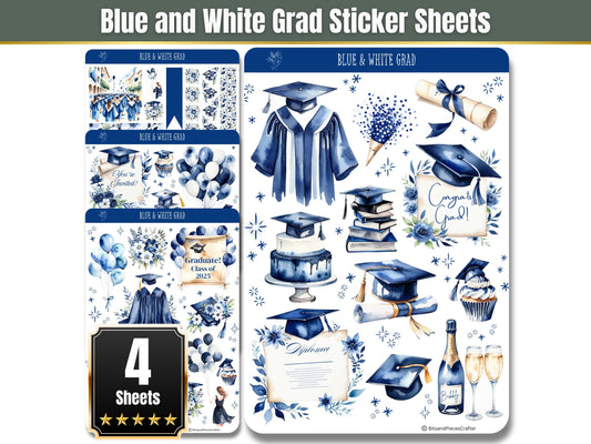 Blue and White Graduation Sticker Pack 4 Sheet Set