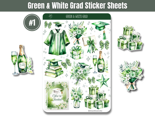 Green and White Graduation Planner Stickers Set of 4