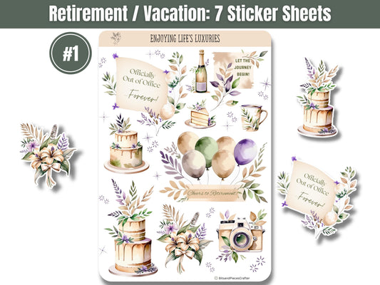 Enjoying Life's Luxuries Retirement & Vacation Sticker Sheet Set of 7