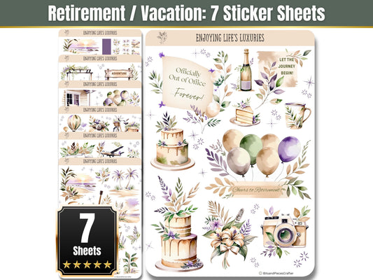 Enjoying Life's Luxuries Retirement & Vacation Sticker Sheet Set of 7